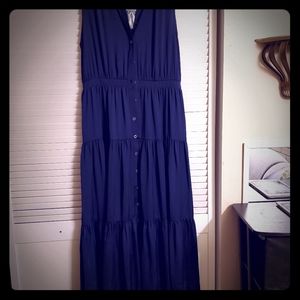 Navy blue long button up dress